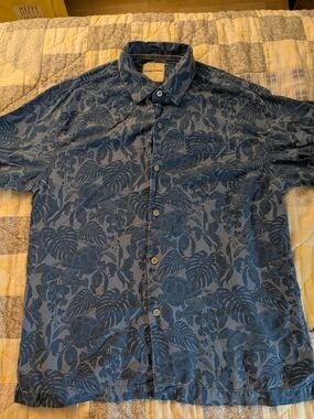 Tommy Bahama Navy Tropical Leaf Short-Sleeve Button-Down Shirt